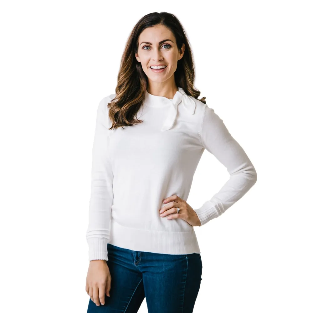 Hope & Henry Women's Organic Cotton Tie-Neck Sweater