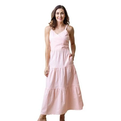 Mommy Me Linen Tiered Maxi Dresses In Pale Pink