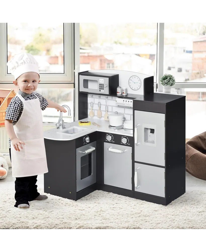 Qaba Childrens Cooking Kitchen w/ Microwave, Fridge, & Cabinets
