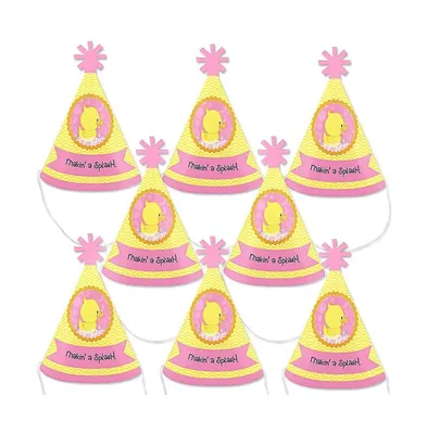 Pink Ducky Duck - Mini Cone Baby Shower or Birthday Small Party Hats - Set of 8