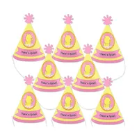 Pink Ducky Duck - Mini Cone Baby Shower or Birthday Small Party Hats - Set of 8