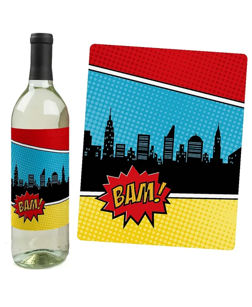 Bam Superhero - Party Decor - Wine Bottle Label Stickers - 4 Ct