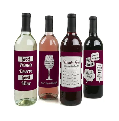 Girly Thank You - Thank You Gift for Women - Wine Bottle Label Stickers - 4 Ct
