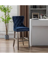 Tufted Upholstered Velvet Bar Stool with Metal Footrest