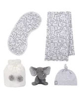 Lambs & Ivy 5 Piece Gray/White Plush Infant/Newborn Baby Gift Bag w/ Swaddle