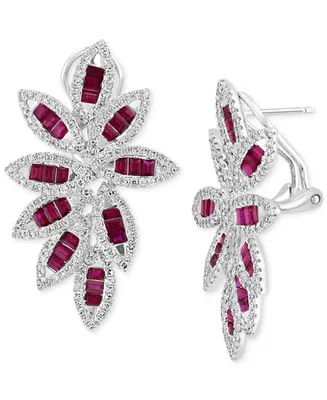 Effy Ruby (2-3/4 ct. t.w.) & Diamond (1-1/20 ct. t.w.) Floral Statement Earrings in 14k White Gold