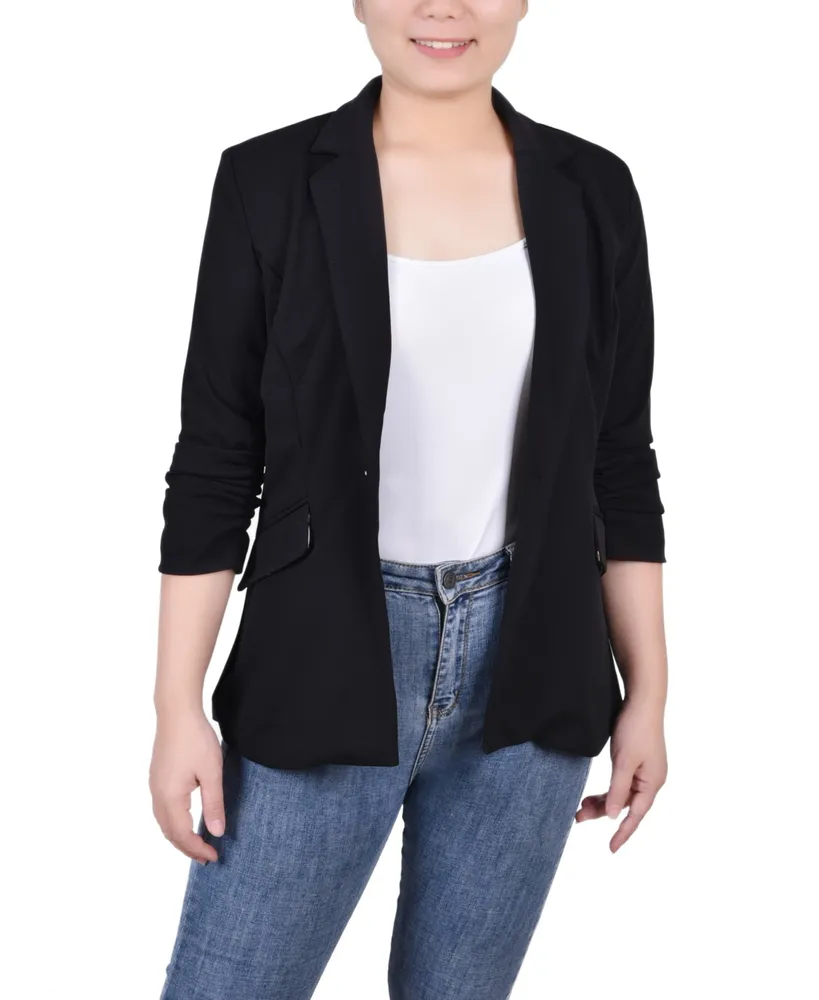 Ny Collection Women's 3/4 Rouched Sleeve Crepe Jacket - Black