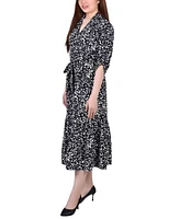 Ny Collection Women's Long Sleeve Tiered Dress with Belt