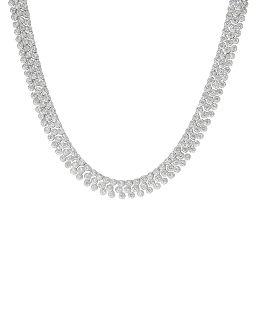 Macy's Fine Silver Plated Cubic Zirconia 3 Row Necklace