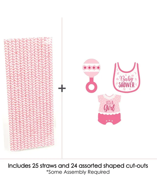 Big Dot Of Happiness Pink Ducky Duck Paper Straw Decor - Girl Party Striped  Decor Straws - 24 Ct