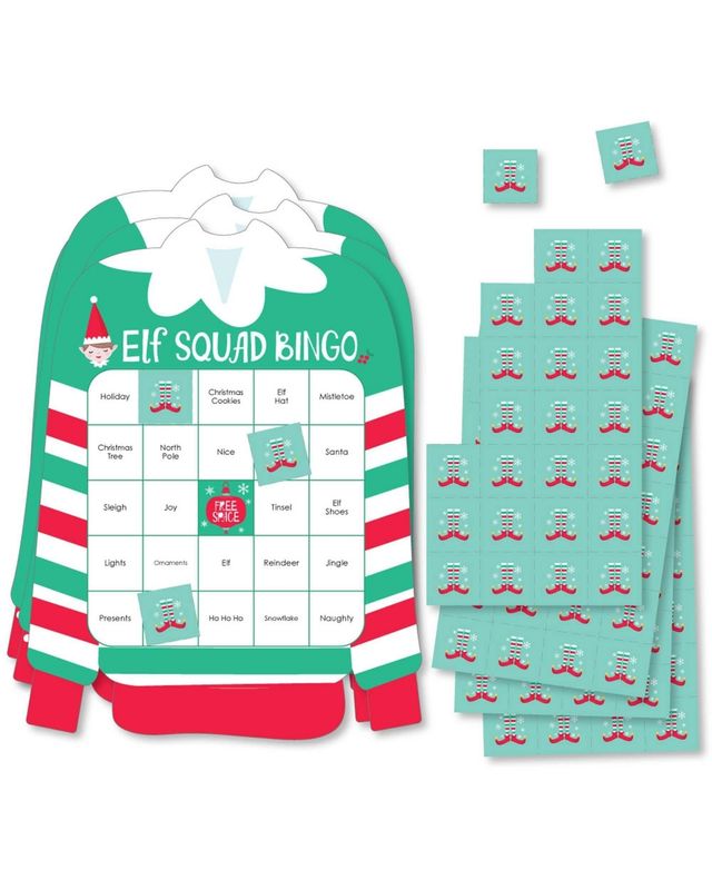 Elf Squad - Bingo Cards & Markers Kids Christmas Party Shaped Bingo Game - 18 Ct