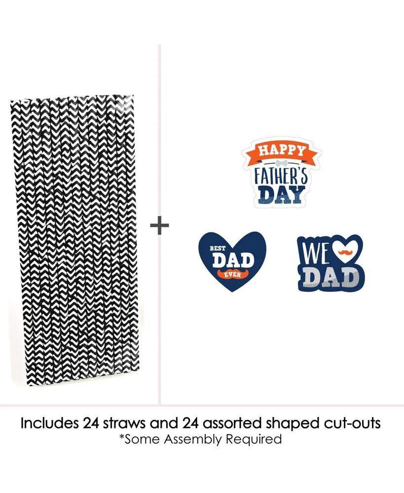 Happy Father's Day - Paper Straw Decor - Striped Decor Straws - 24 Ct