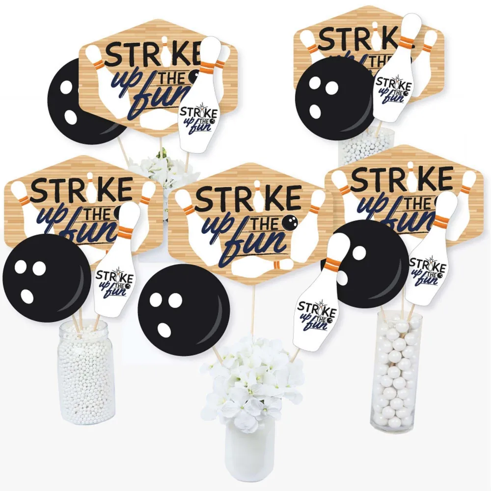 Big Dot Of Happiness Strike Up the Fun - Bowling - Party Centerpiece Sticks  - Table Toppers - 15 Ct