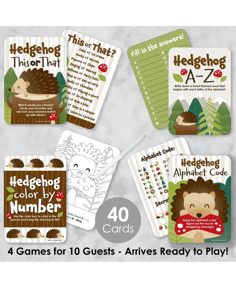 Forest Hedgehogs - 4 Birthday Party Games - 10 Cards Each - Gamerific Bundle