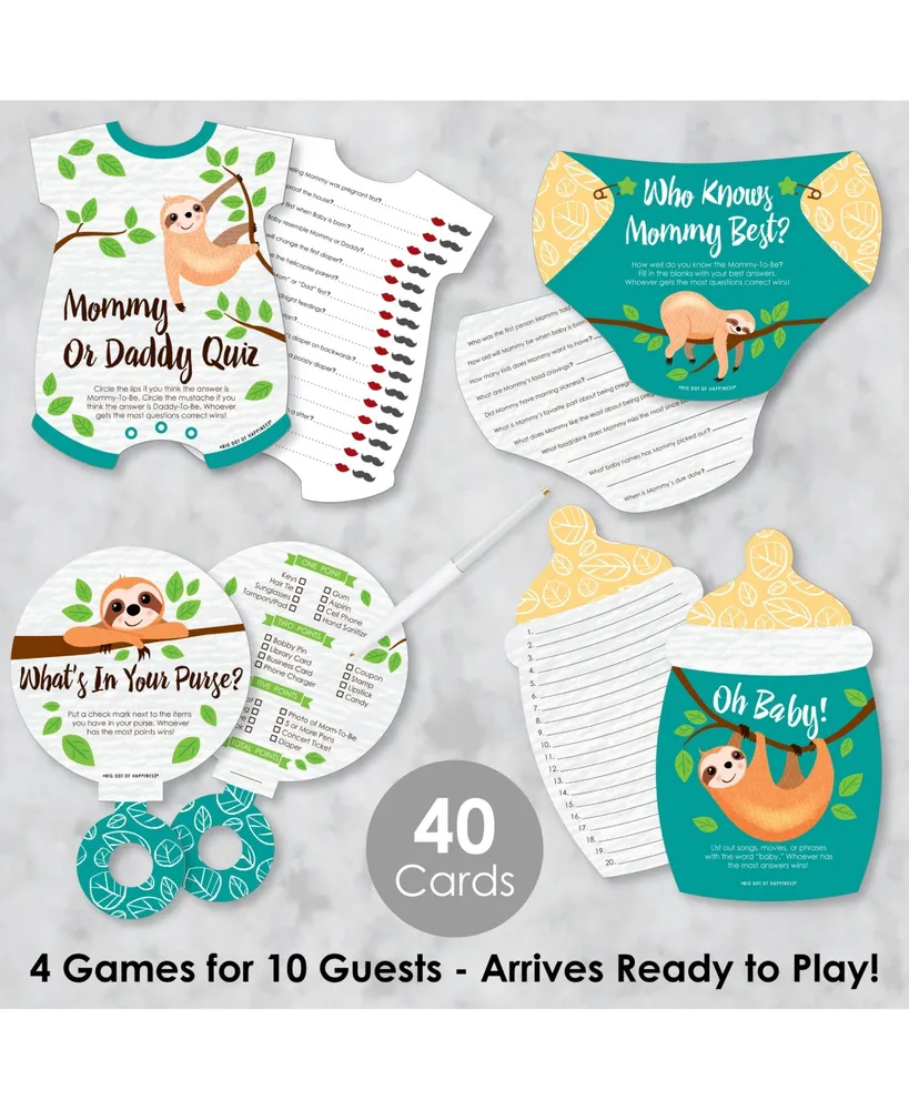 Let's Hang - Sloth - 4 Baby Shower Games - 10 Cards Each - Gamerific Bundle