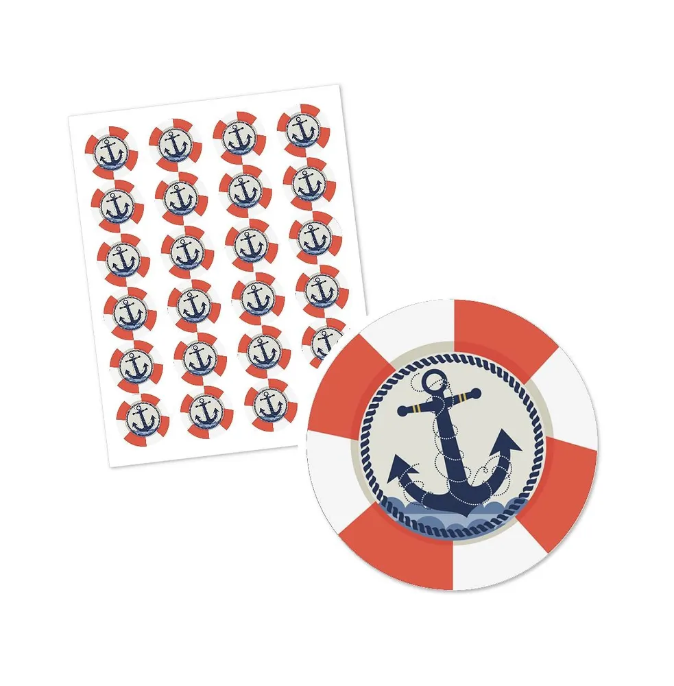 Ahoy - Nautical - Party Circle Sticker Labels - 24 Count