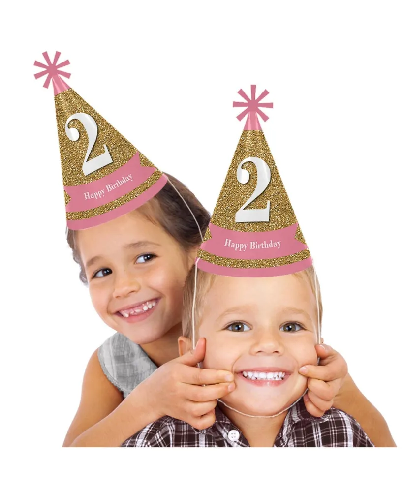 2nd Birthday Girl - Two Much Fun - Cone Happy Second Birthday Party Hats - 8 Ct