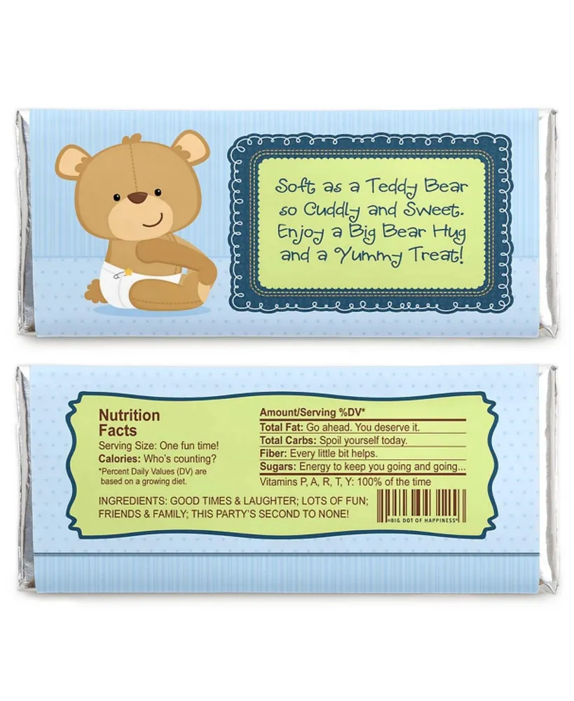 Boy Baby Teddy Bear - Candy Bar Wrappers Baby Shower Favors - Set of 24