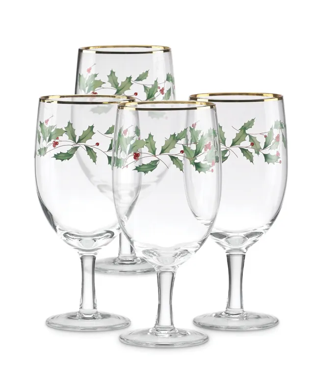 Lenox Holiday Holly 4-Piece Balloon Wine Glass Set