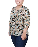 Ny Collection Plus 3/4 Roll Tab Pullover Top