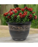 Garden Elements Outdoor Tulip Banded Plastic Planter Toffee 13 Inches