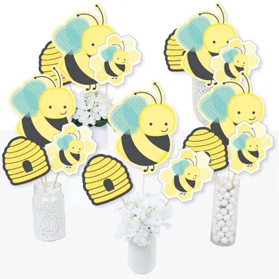 Big Dot of Happiness Little Bumblebee - Table Decorations - Bee Baby Shower  or Birthday Party Fold and Flare Centerpieces - 10 Count