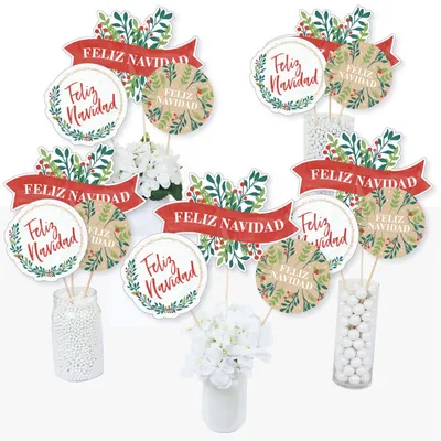 Feliz Navidad - Holiday or Spanish Christmas Centerpiece Table Toppers - 15 Ct