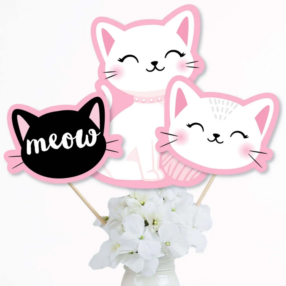 Purr-fect Kitty Cat - Party Centerpiece Sticks - Table Toppers - Set of 15