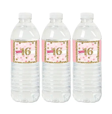 Sweet 16 - 16th Birthday Party Water Bottle Sticker Labels - Set of 20