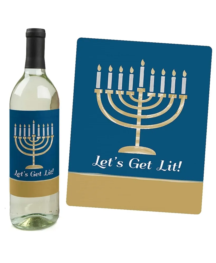 Happy Hanukkah - Chanukah Decor - Wine Bottle Label Stickers - 4 Ct