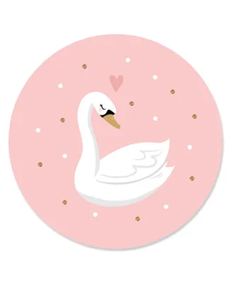 Swan Soiree - White Swan Baby Shower or Birthday Circle Sticker Labels - 24 Ct