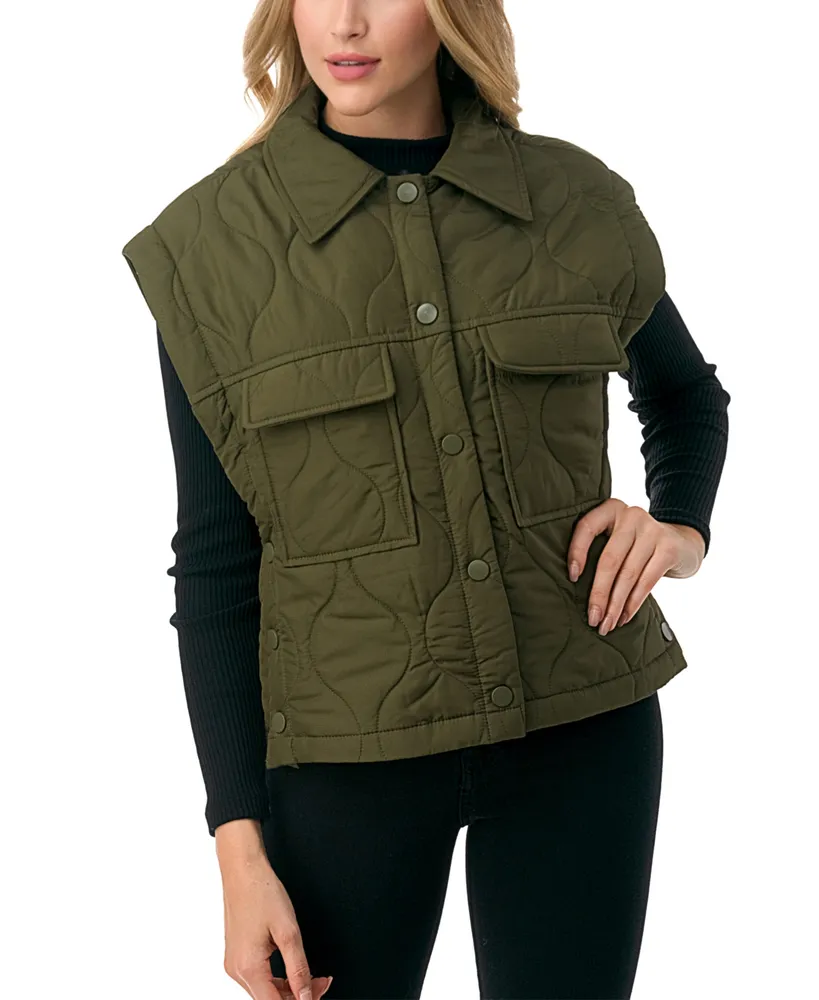 Marcus Adler Women's Snap Front Quilted Vest with Front Pockets