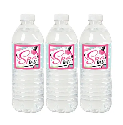 Spa Day - Girls Makeup Party Water Bottle Sticker Labels - Set of 20 - Assorted Pre
