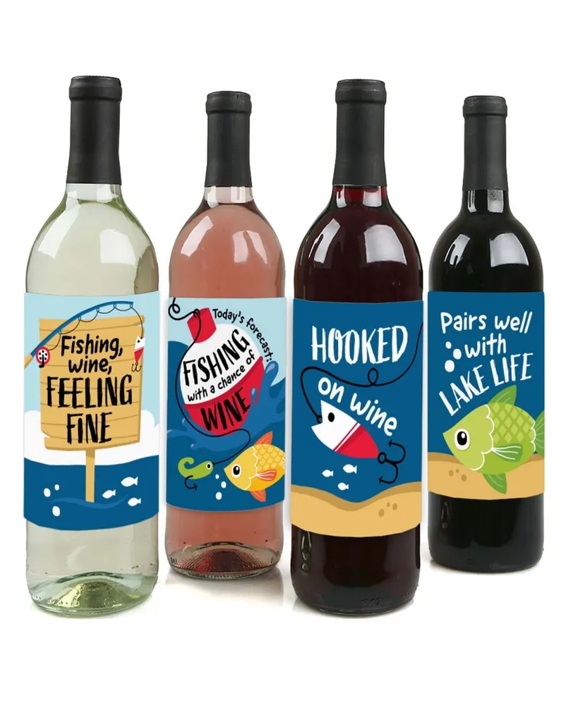 Big Dot Of Happiness Let's Go Fishing - Fish Party Decor - Wine Bottle  Label Stickers - 4 Ct