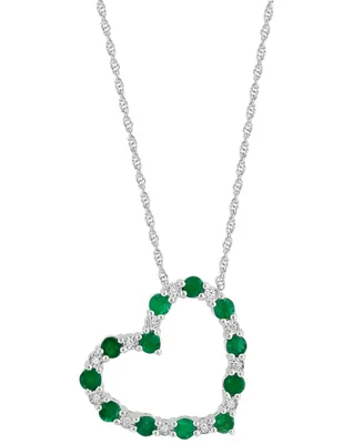 Effy Sapphire & Diamond (1/20 ct. t.w.) Open Heart 18" Pendant Necklace Sterling Silver (Also available Ruby and Emerald)