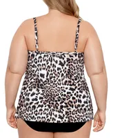 Swim Solutions Plus Size Knotted Flyaway Fauxkini One-Piece Swimsuit, Created for Macy's