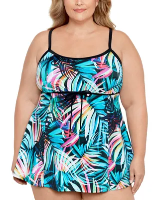 Swim Solutions Plus Tummy Control Empire Swimdress, Created For Macys