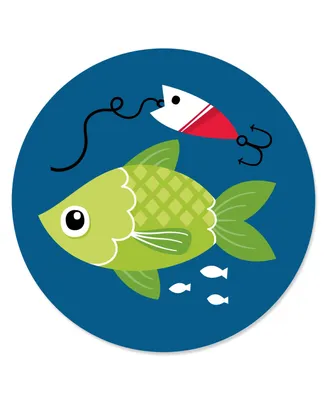 Let's Go Fishing - Fish Themed Party Circle Sticker Labels - 24 Ct