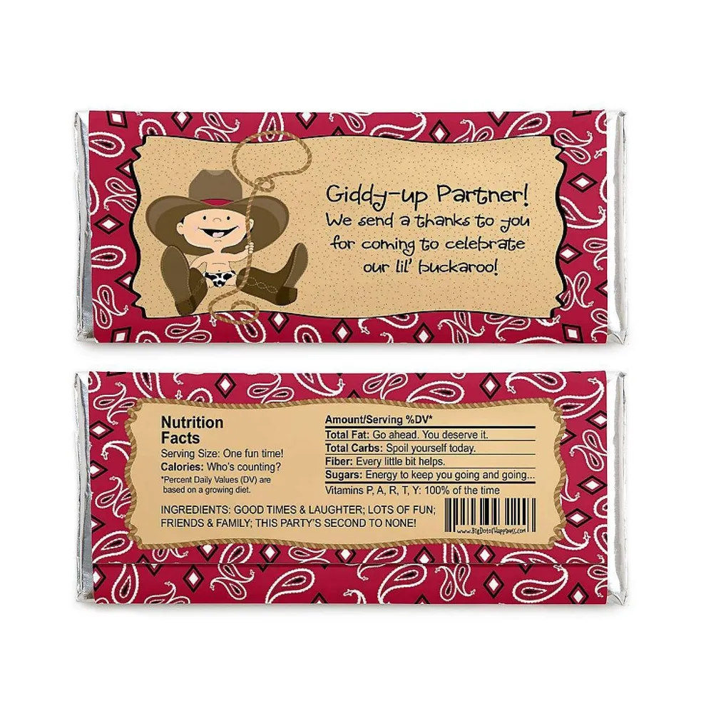 Little Cowboy - Western Candy Bar Wrappers Party Favors - 24 Ct