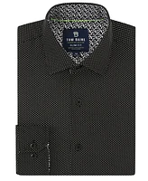 Tom Baine Men's Slim Fit Performance Long Sleeve Geometric Button Down Dress Shirt