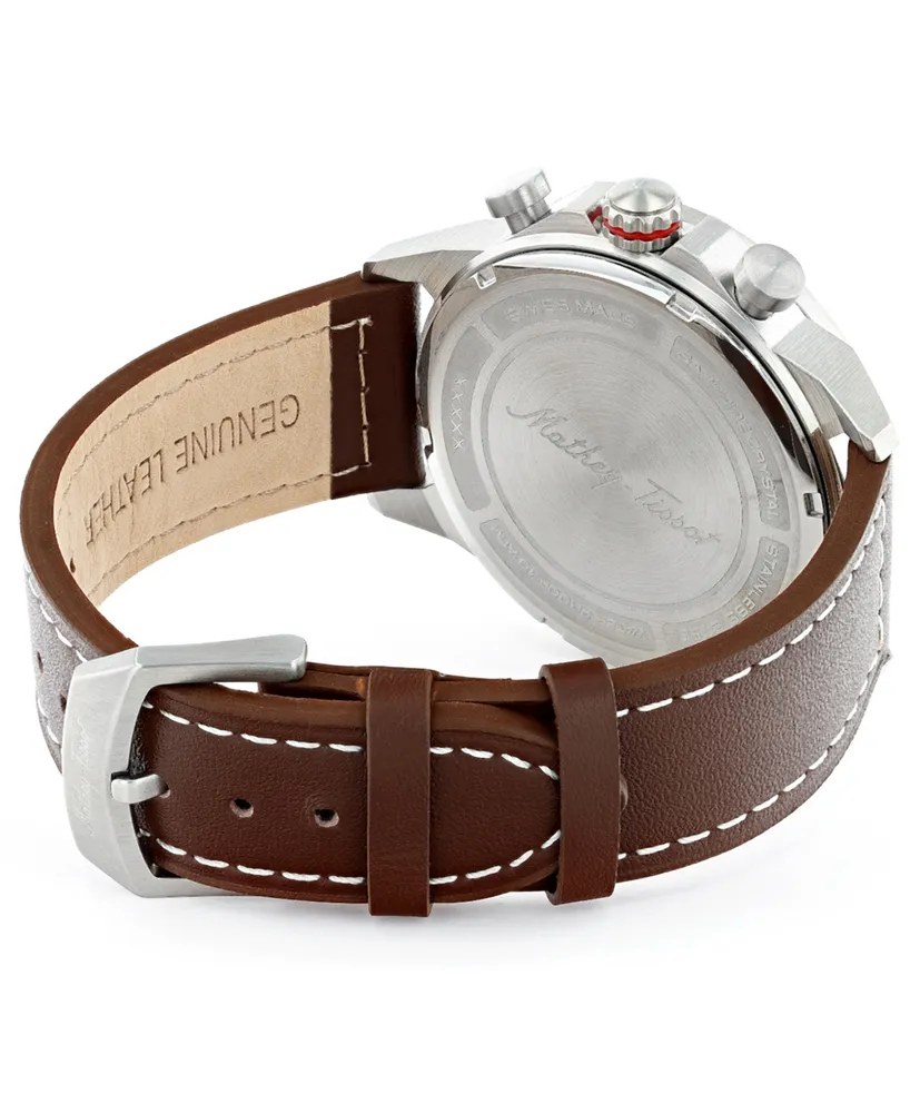 Mathey-Tissot Men's Field Scout Collection Chronograph Brown Genuine Leather Strap Watch, 45mm