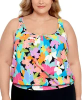 Swim Solutions Plus Shirred Neck Blouson Underwire Tankini, Created For Macy's