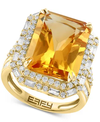 Effy Limited Edition Citrine (11-1/2 ct. t.w.) & Diamond (1-1/3 ct. t.w.) Halo Ring in 14k Gold