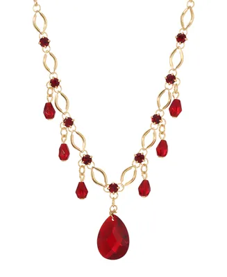 2028 Gold-Tone Siam Red Bead Pendant Necklace