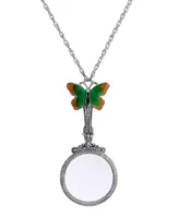 2028 Silver-Tone Butterfly Magnifying Glass Pendant Necklace