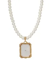 2028 Gold-Tone Frosted Lalique Inspired Square Pendant Necklace