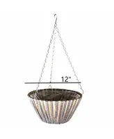 Gardener's Select Woven Straw & Plastic Hanging Basket, Gray and Tan