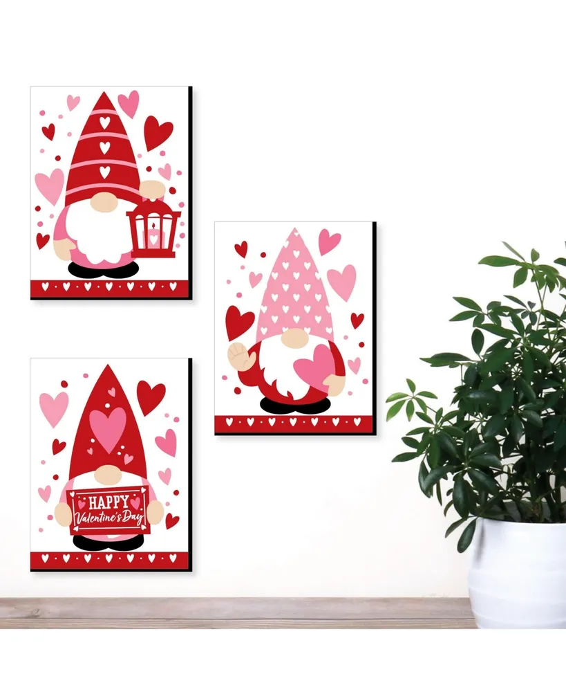 Valentine Gnomes -Valentine's Day Wall Art - 7.5 x 10 inches - Set of 3