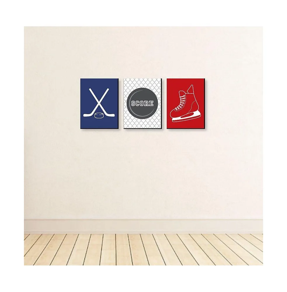 Shoots and Scores - Hockey - Sports Wall Art Decor - 7.5 x 10 inches - 3 Prints