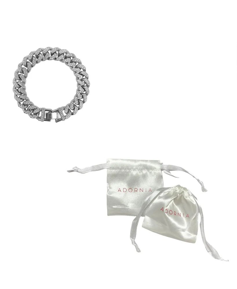Adornia Rhodium Plated Crystal Thick Cuban Curb Chain Bracelet